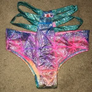 Highwaisted Rave Laser Sparkle Cut out Bottoms
